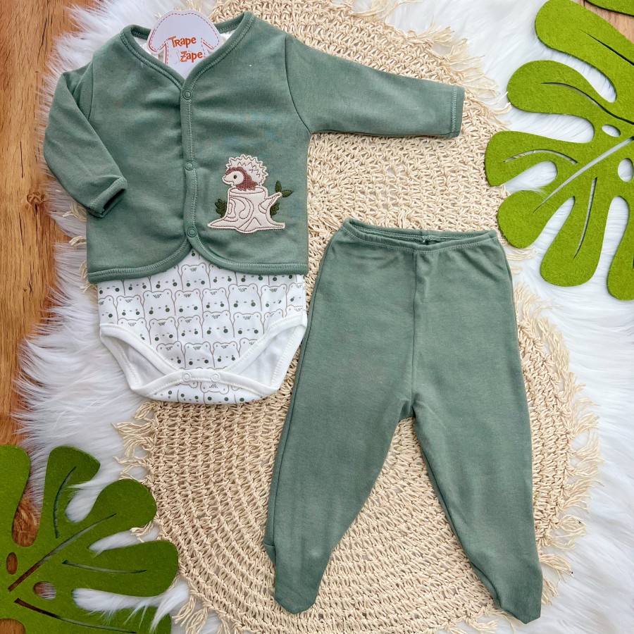 Conjunto de Malha 3 Peças - Porco Espinho - Verde